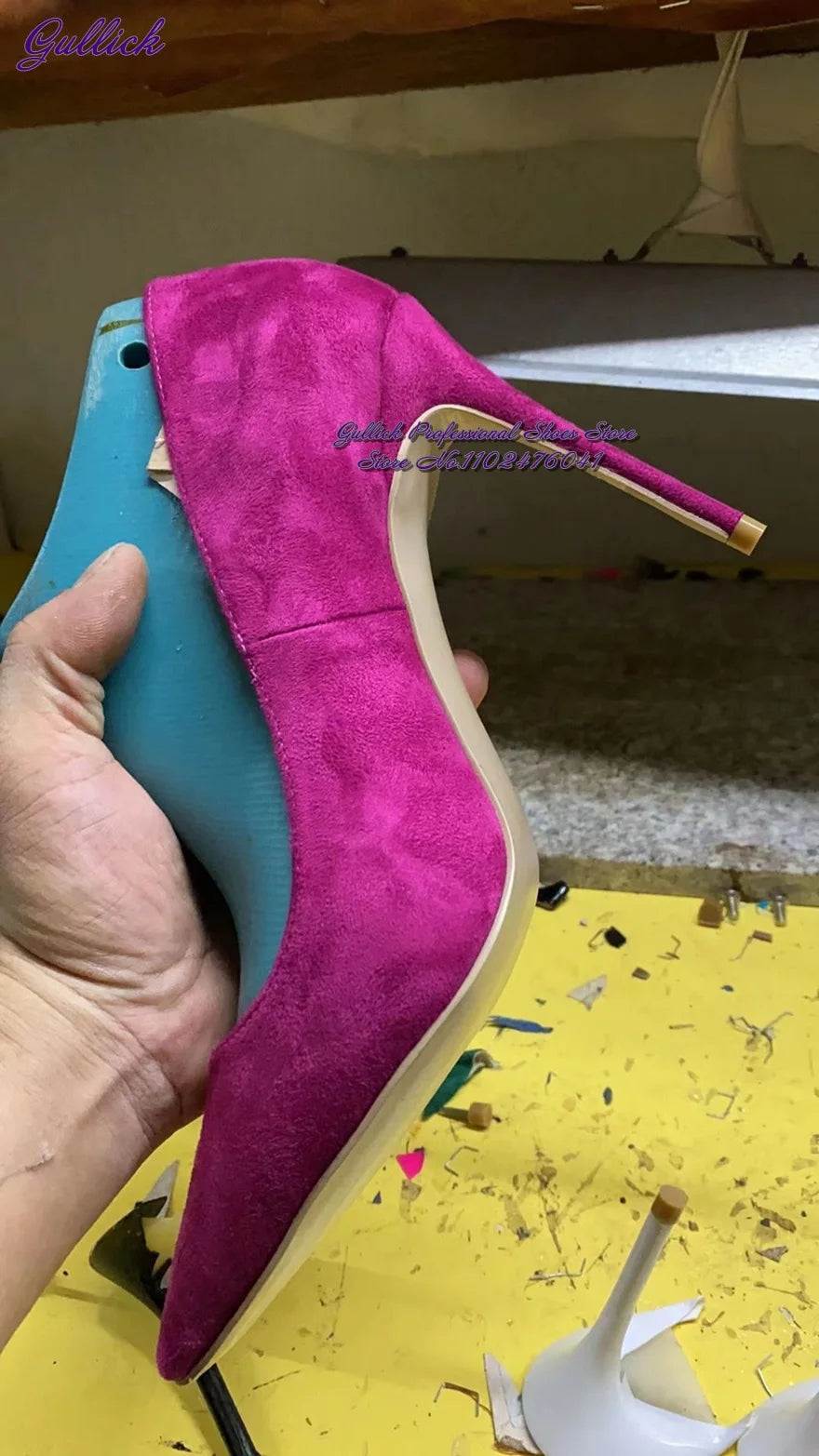 Gullick Women Hot Pink Suede High Heel Shoes 12Cm 10Cm 8Cm Stilettos Slip-On Pointed Toe Wedding Shoes Shallow Pumps Size45