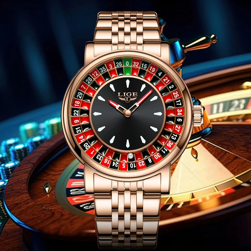 LIGE 2025 Creative Luxury Watches Men Roulette Game Dial Fashion Mens Watch Waterproof Luminous Steel Quartz Wristwatches Relojs