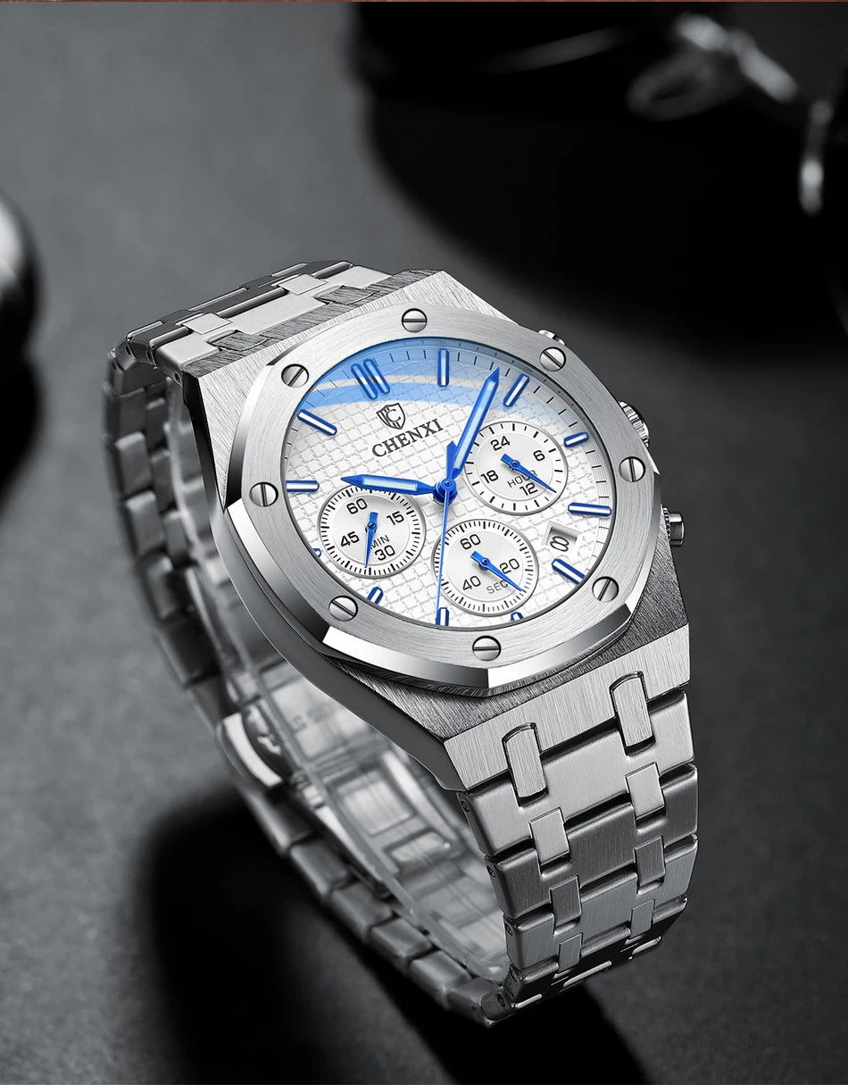 CHENXI Luxury Business Stainless Steel Men's Watches Quartz Movement Waterproof Round Dial Multifunctional Watch for Men