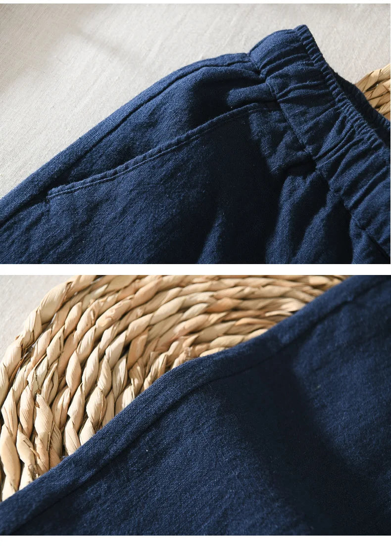 Summer New Casual Linen Ankle-length Pants for Men Clothing Simple Drawstring Thin Streetwear Oversize BL8226