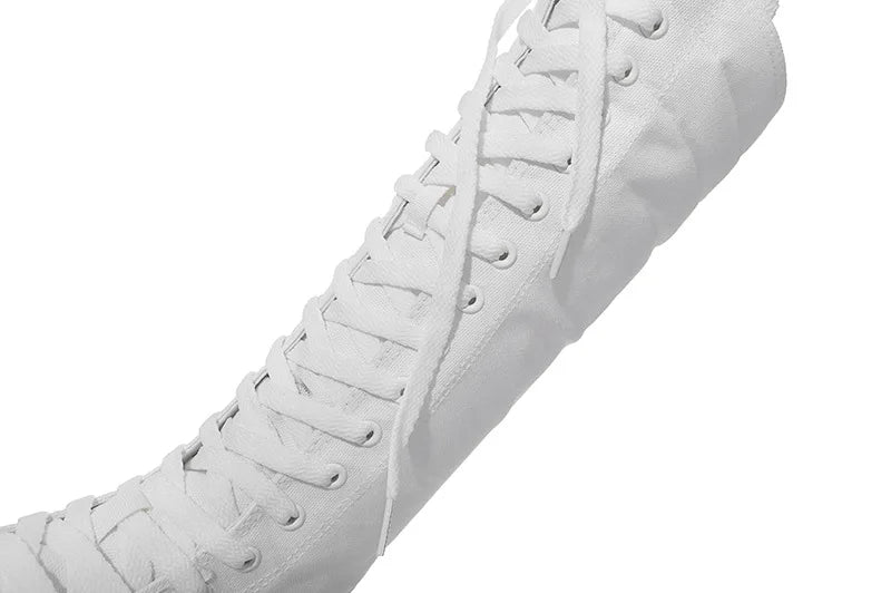 New Women's Canvas Boots Zip Shoes Comfortable Womens Shoes Flat High-top Female Sneakers Lace-up Knee-high Boots Bota Feminina