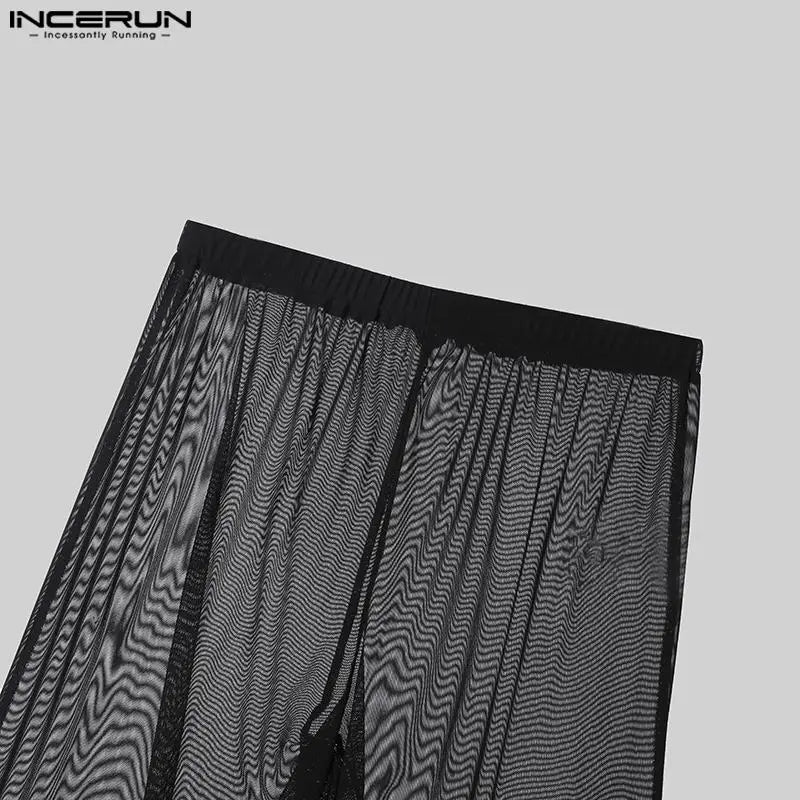 Mens Party Nightclubs Trousers INCERUN 2024 American Style Stylish Sexy Male Glittering Fabric Perspective Thin Long Pants S-5XL