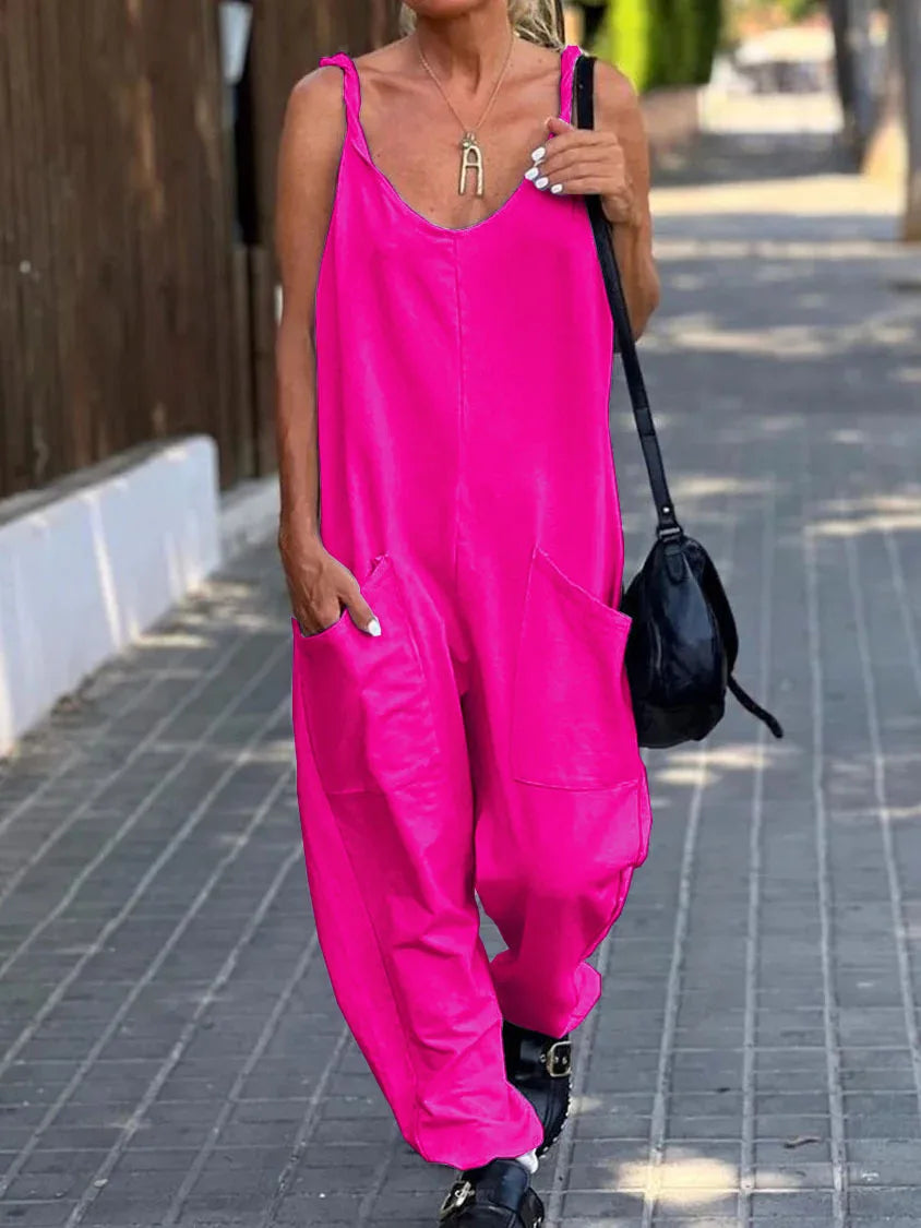 Jumpsuit Women's Solid Color Loose Suspender Pocket Trousers Street Trend Fashion Trousers for Female Jumpsuit