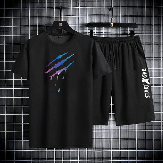 2025 Summer Thin Casual Quick Drying Two Piece Set  Men's set sports outdoor running Short Sleeve T shirt +Shorts Tracksuit Sets