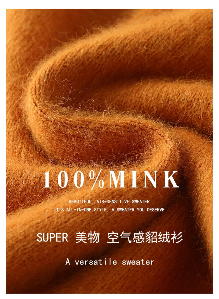 Autumn and winter women's semi high neck pullover sweater solid color knitted slim fit women's 100 mink cashmere sweater new sty
