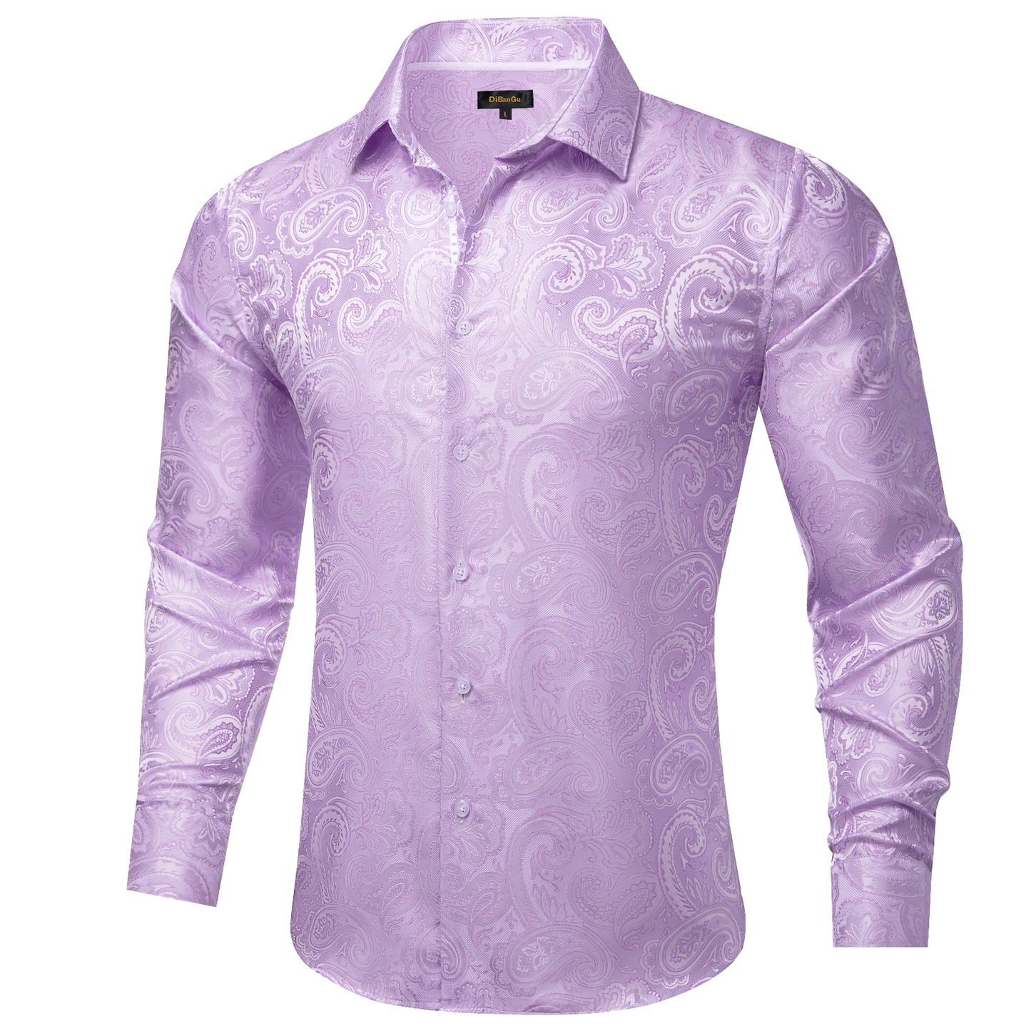 Luxury Purple Paisley Polyester Shirts for Men Long Sleeve Wedding Prom Men Clothing Button Down Collar Social Dress Shirt