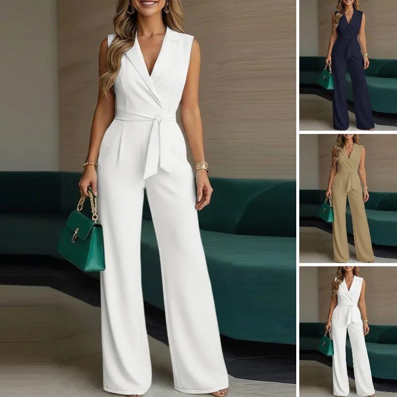 Fashion Women Jumpsuits ZANZEA 2026 Summer Rompers Lapel Neck Sleeveless Playsuit Elegant OL Work Wide Leg Overalls Trousers