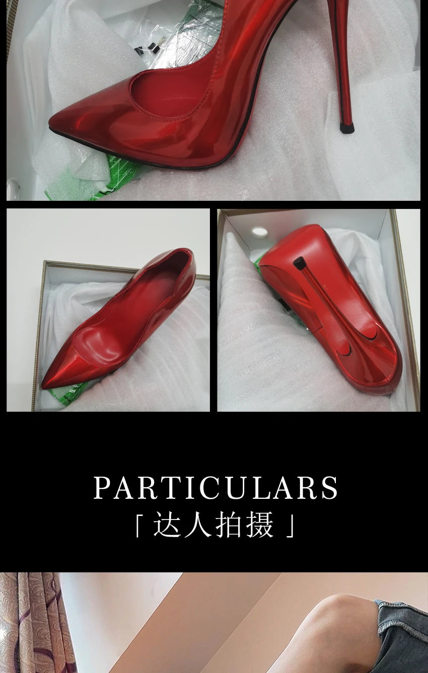 2024 New 12cm Super Shallow Mouth Black Red Sole High Heels Women's Thin Heels Sexy Pointy Large Size Single Shoes