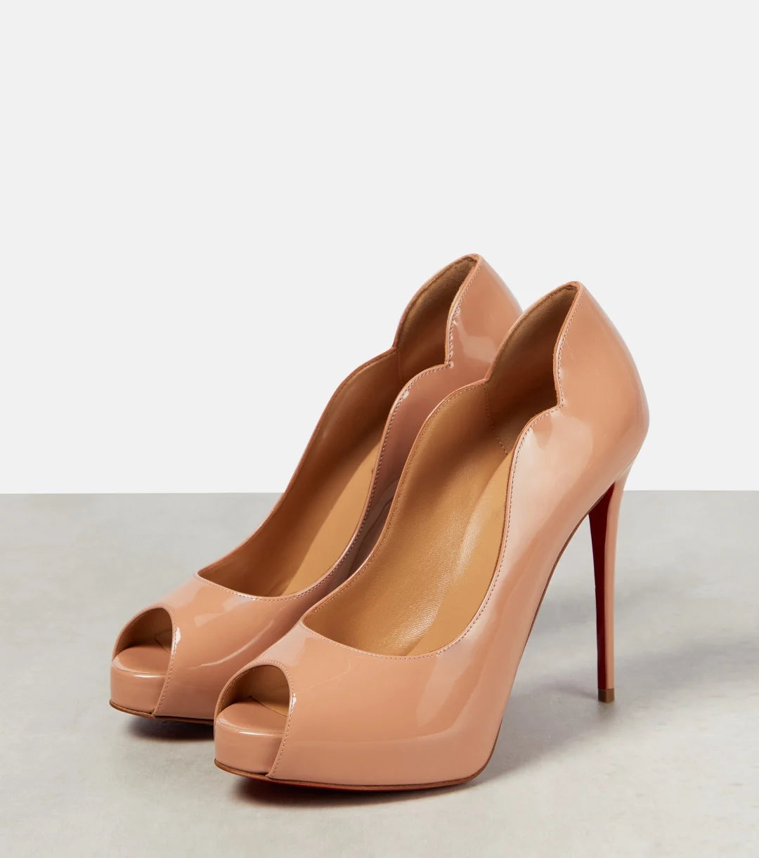 Peep Toe Apricot Color Patent Leather Women’s Pumps Platform Stiletto Super High Heels Slip On Red Sole Single Shoes Female 202
