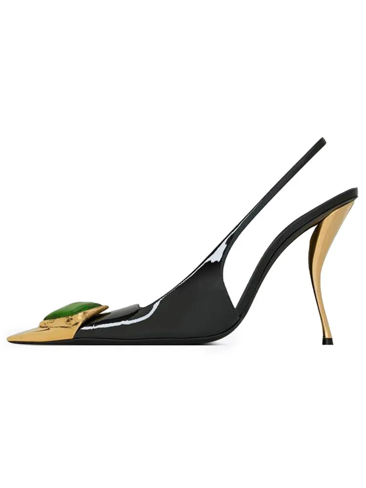 2025 Summer New Small Square Shaped High-heeled Gemstone Sandals for Banquets, Parties, Weddings, Sexy Plus Size Women's Sandals