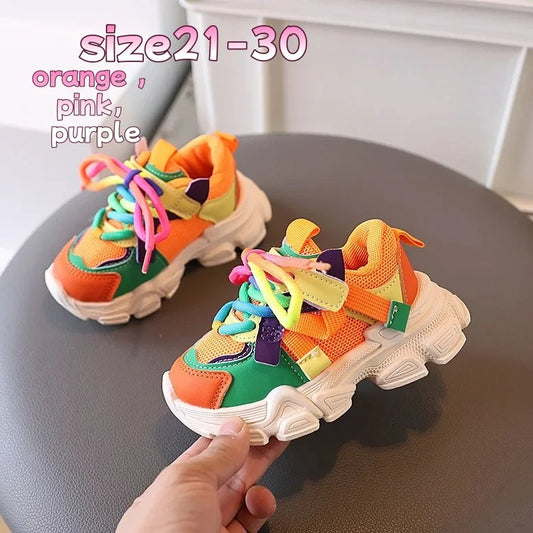 Kids Casual Sports Sneakers Soft Non-slip Sole Comfortable Walking Shoes for Boys Girls Autumn Colorful Style