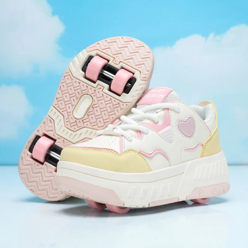 Kids Roller Skate Shoes Fashion Casual Sports Children 4-Wheels Outdoor Sneakers for Boys and Girls Gift