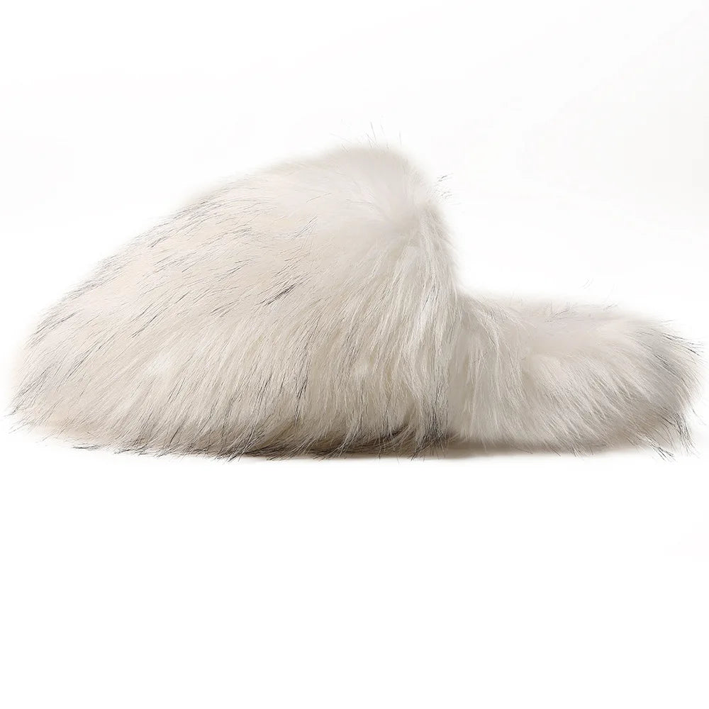 Ladies Winter High Quality Fox Fur Slippers Women Warm Fur Slides Girls Luxury Furry Slippers Soft Comfortable Home Cotton Shoes