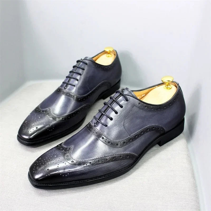 Noble Purple Handmade Mens Brogue Carved Leather Shoes Genuine Leather Men's Dress Shoes Classic Business Formal Shoes for Men