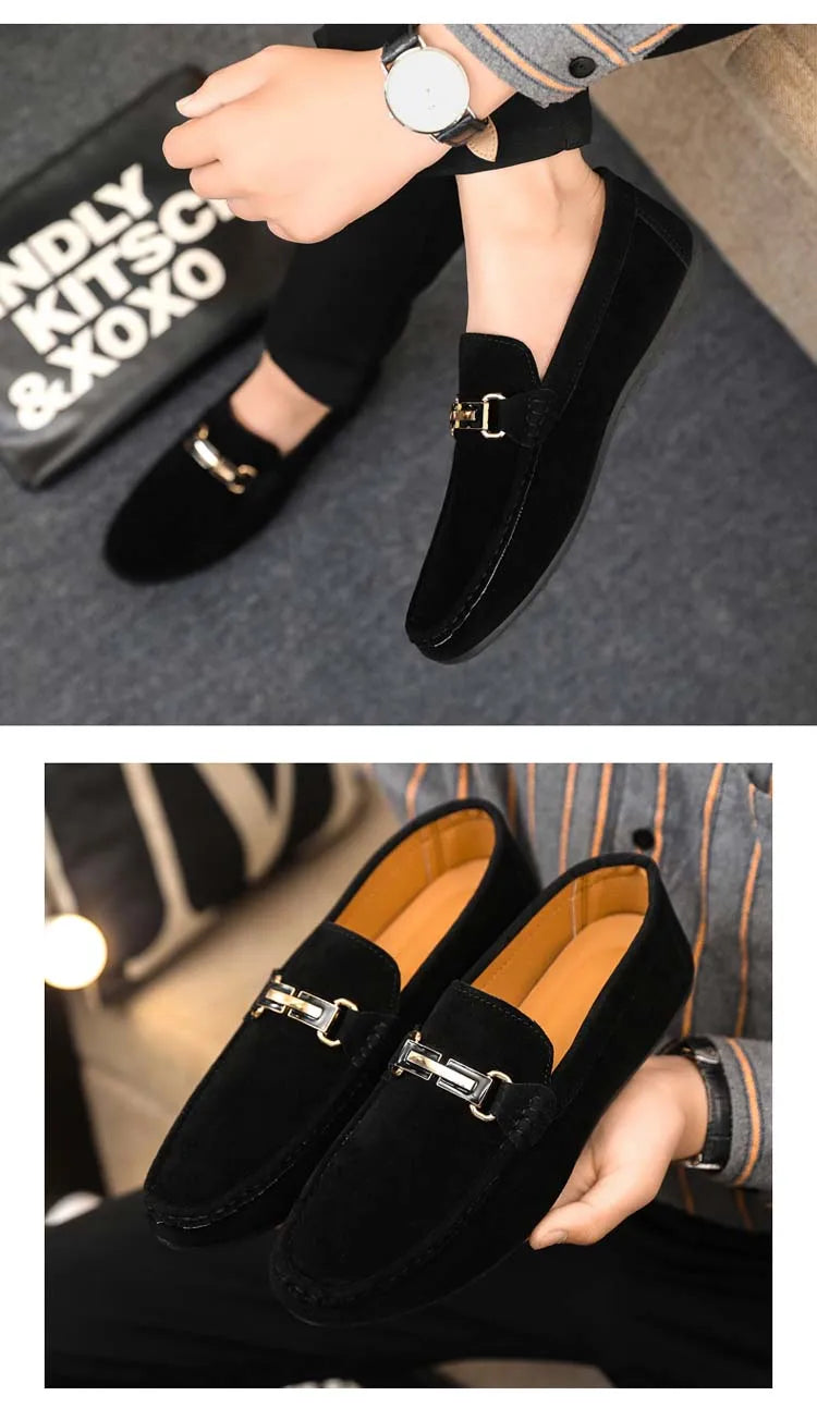 Spring and Summer Men's Shoes, Low-Cut Beanie Shoes, Versatile Casual Shoes, Breathable Leather Shoes, Black Work Shoes, Slip-Ons