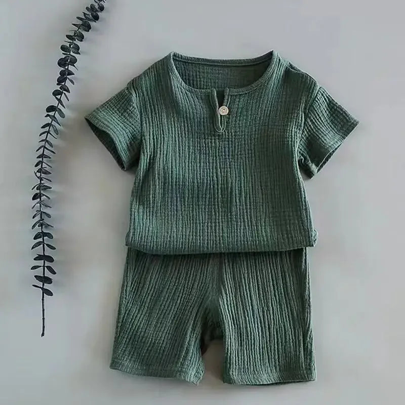 Summer Children's Clothing Set Cotton Linen Sports Baby Girl Boy 2-Piece T-shirt Shorts Outfit for Kids Aged 1-6 Years