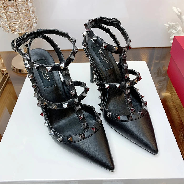 Nude Women's Gladiator sandals Summer 2025 Luxury With Ankle Strap Pointed Toe Fashion Rivet High Heels Party Ladies Shoes Women