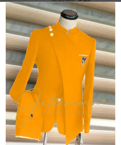 Men Blazer Suits 2 Piece Set Party Coat Straight Pants Ensemble Stand Collar Buttons Trousers Suit Jacket Outfits Autumn 2025