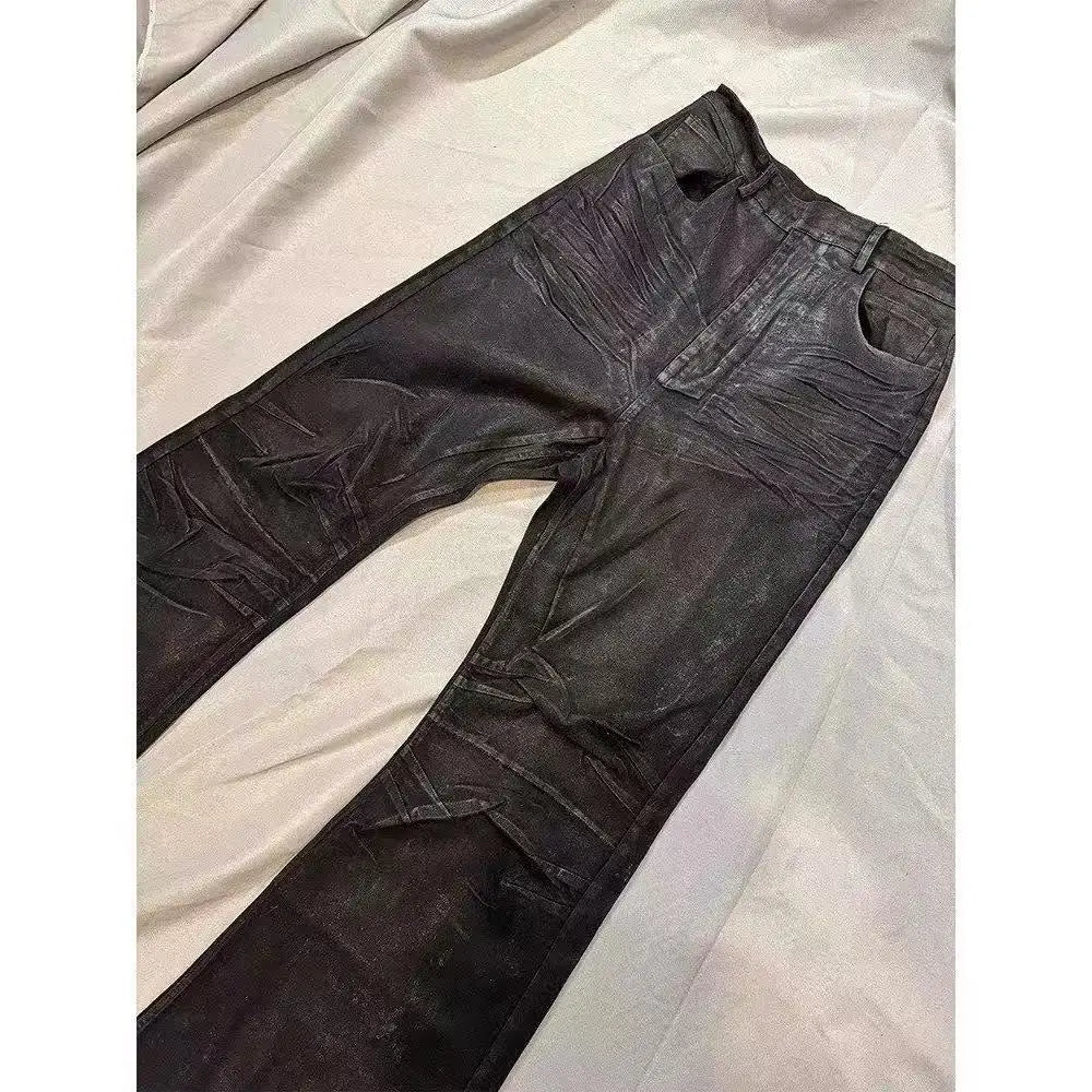 American Retro Heavy Industry High Street Coated Micro-Flared Jeans For Men And Women Black Gothic Vintage Casual Loose Jeans