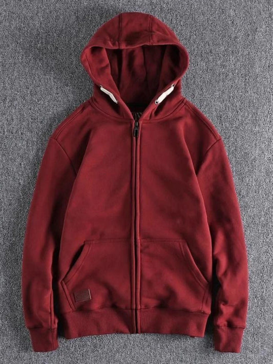 Men's Thickened Fleece Hoodie Sweatshirt Autumn Winter Heavyweight Sporty Casual Zipper Jacket Vintage Youth Open Cardigan
