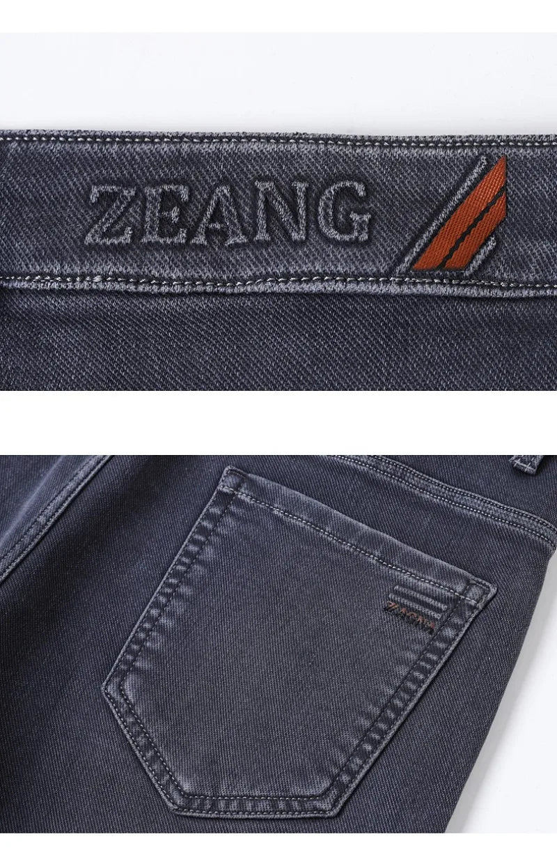 Gray Jeans Men's Fashion Spring Autumn Casual Elastic Trousers Classic Straight Business Work Vintage Washed Denim Pants