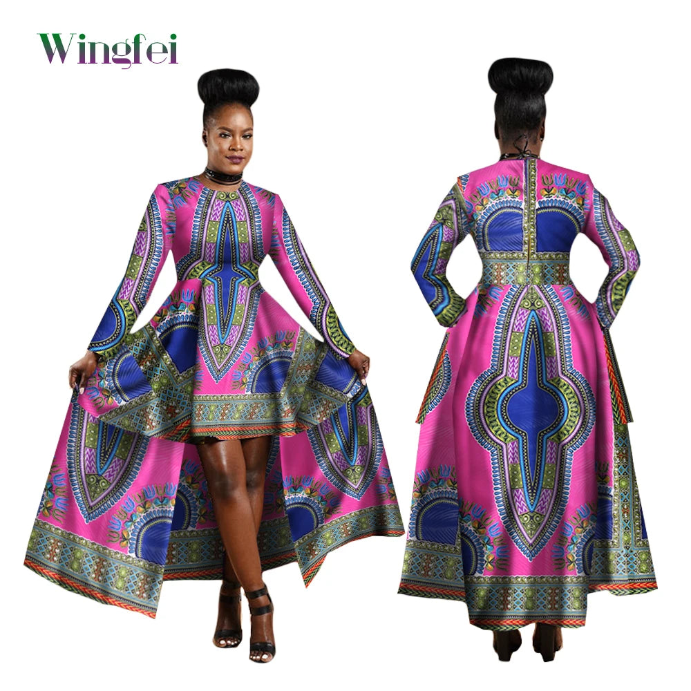 African Dresses for Women Dashiki Kente Style Print Dress Cotton Wax Print Sexy Maxi Long Dress for Ladies Africa Clothes WY1268
