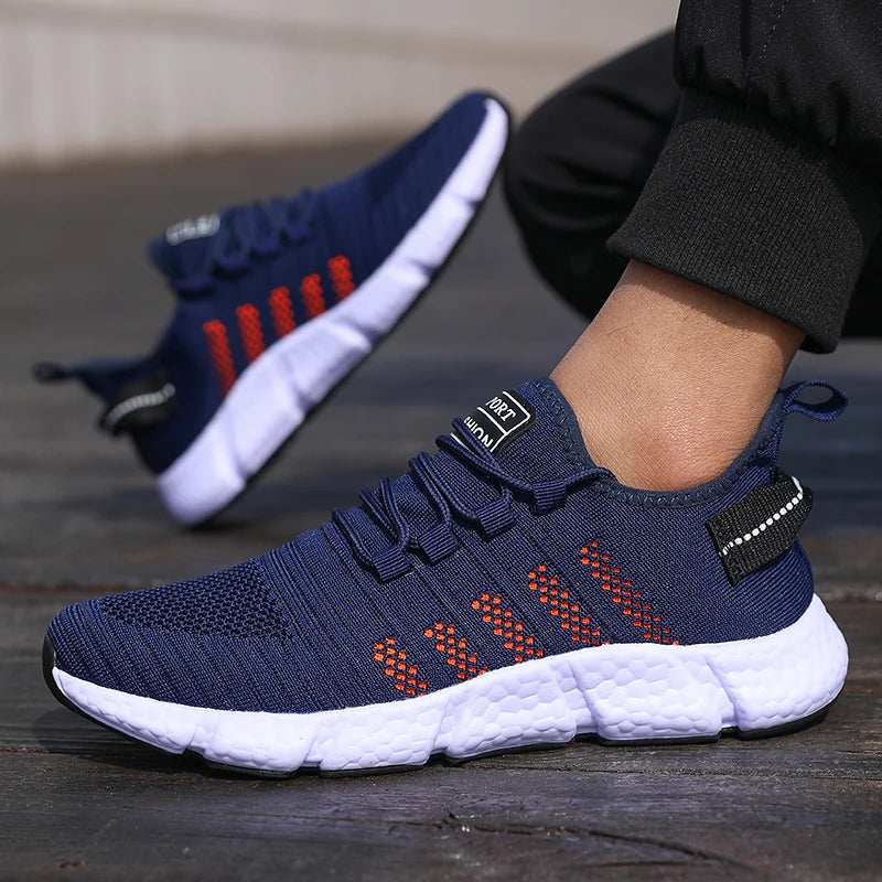 Men's  Cushioned Running Shoes Knitted Mesh Breathable Soft Soled Sneakers Fashion Forward Lightweight Outdoor Exercise Shoes
