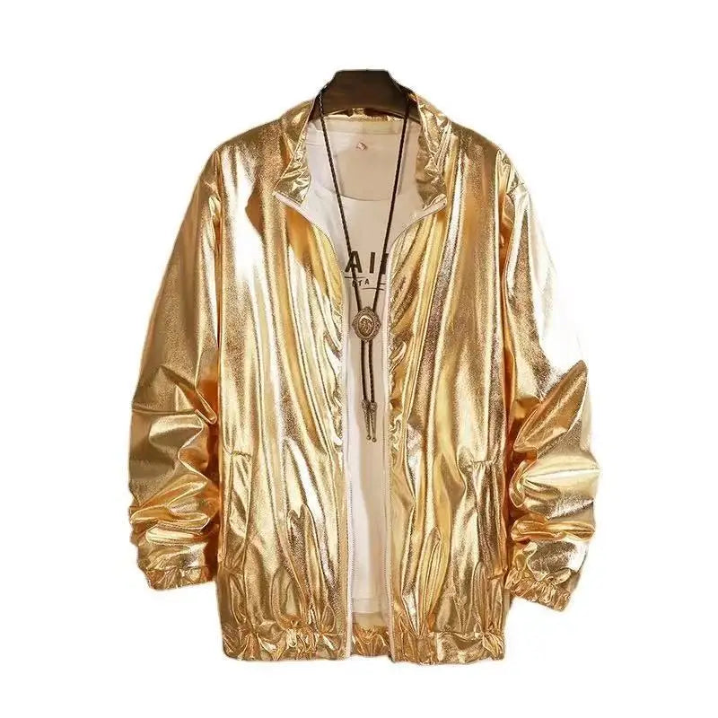 Men's Sets Shiny Metallic Suits Adult Disco 2 Piece Outfit Jacket Pants Halloween Dress Up Nightclub Stage Party Jackets Costume