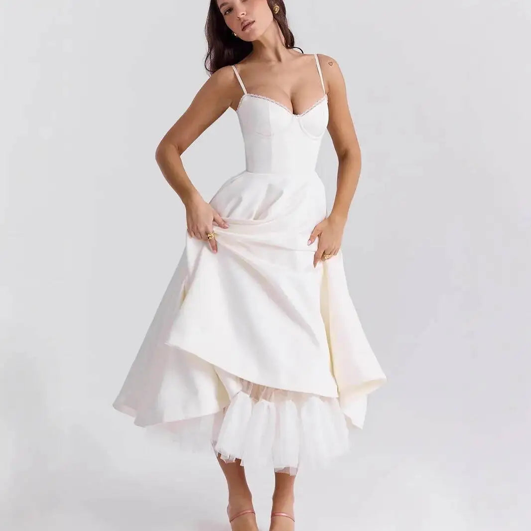 2026 Spring/summer High End Satin Strapless Heavy Industry French Waist Strap Sexy Hot Girl Medium Long Dress Women Elegant