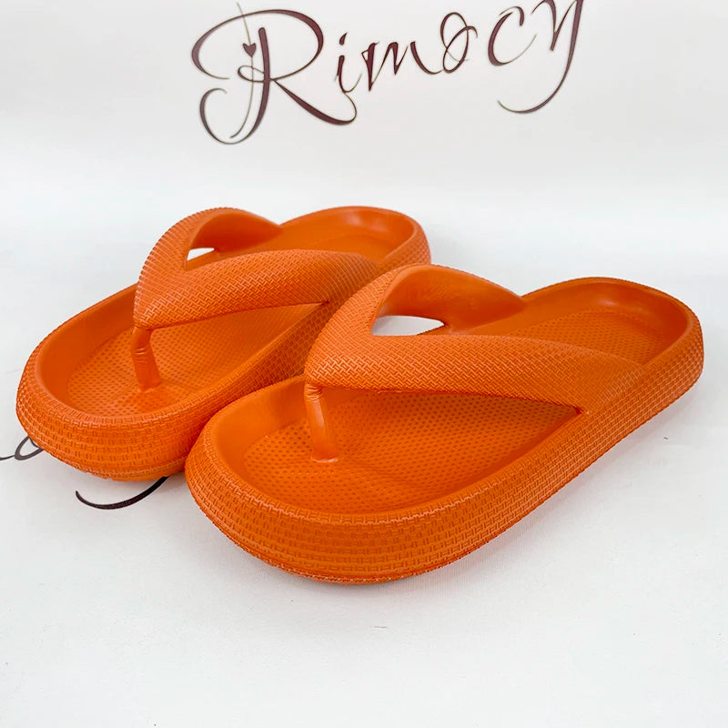 Rimocy Soft Sole EVA Women's Flip Flops 2025 Summer Beach Non-slip Cloud Slippers Women Thick Platform Clip Toe Bathroom Slides