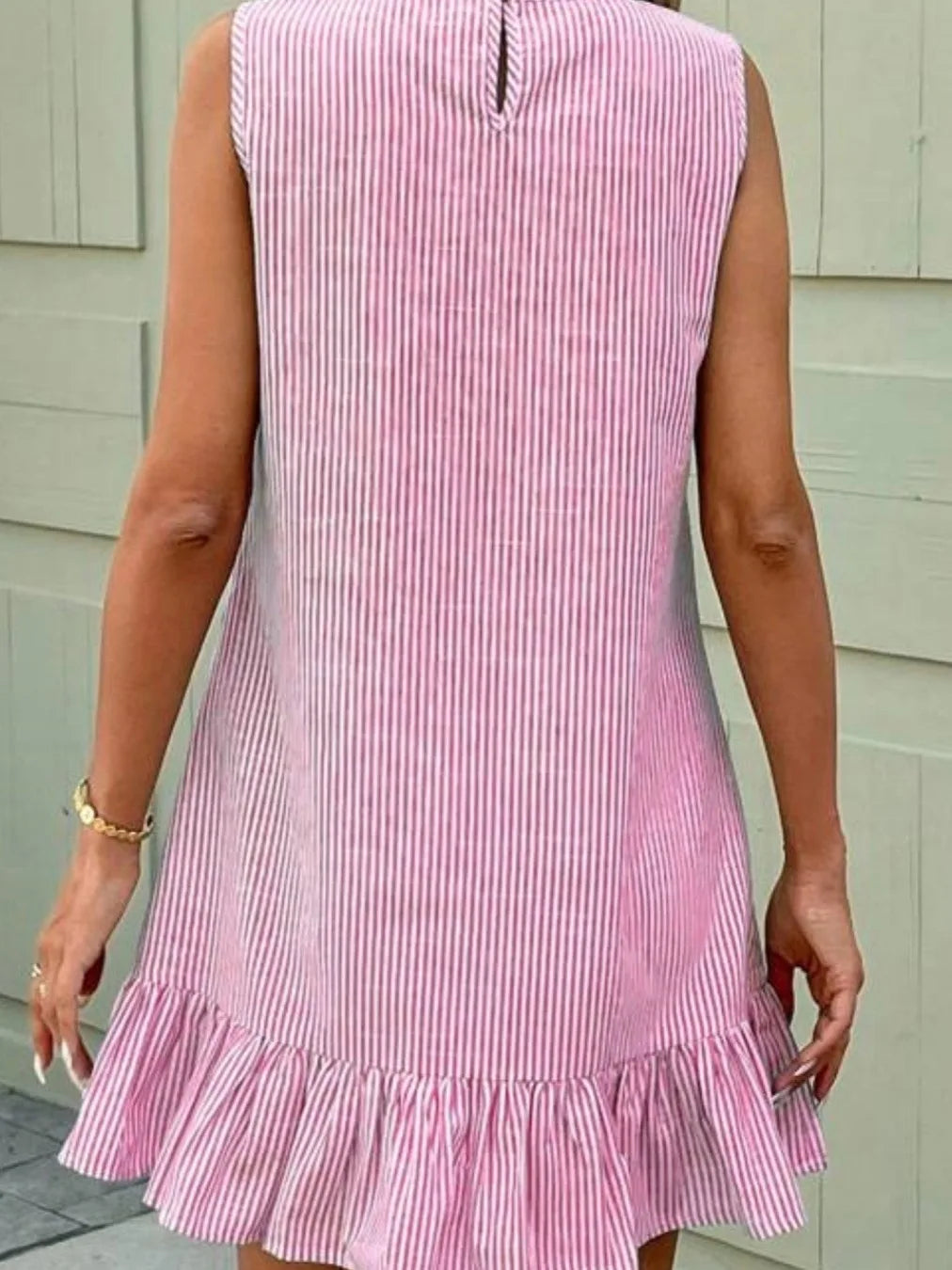 Casual Ruffle  Dress Striped Sleeveless City Commute Summer Fashion Ladies' H-Style Loose Fit round Neckline Polyester