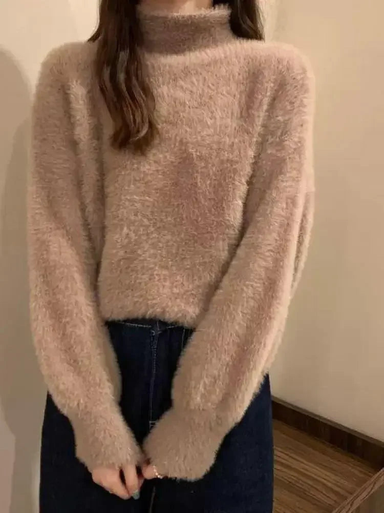 2026 Winter Imitate Mink Wool Hot Fleecing Female Turtleneck Elastic Casual Sweater Women Knitted Tops Pullovers Soft  Warm