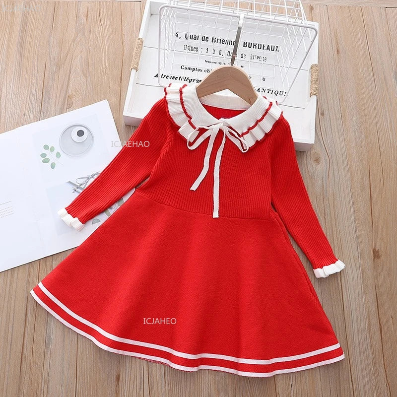 Girls Knit Dress A Line Party Gown Baby Toddler Costume Kids Fashion Spring Autumn Clothing Children Casual Daily Wear Outfit