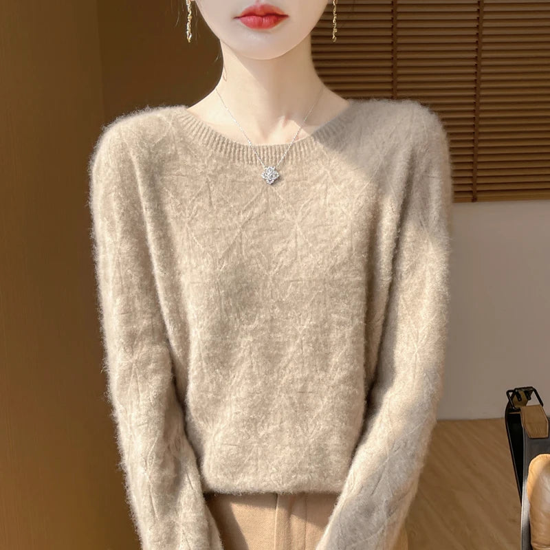 Women 100% Merino Wool Sweater Casual Hollow out Cashmere Blouse O-neck Pullover Tops Autumn Winter Warm Knit Woman Wool Sweater