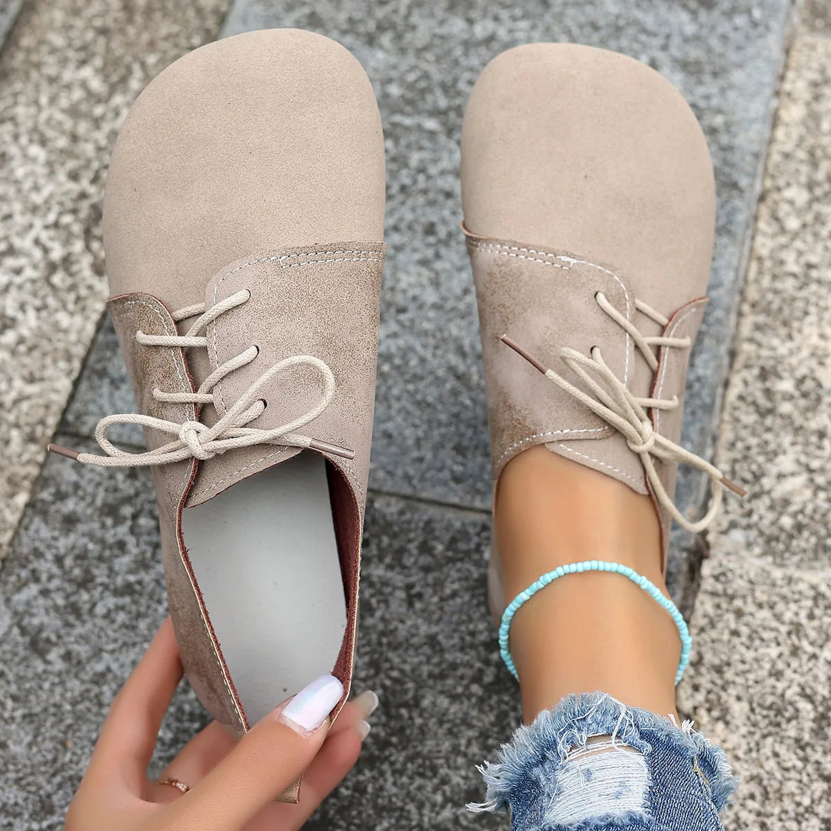Comemore Spring Women's Flat Shoes Fashion Round Toe Lightweight Lace-up Soft Single Shoes Outdoor Casual Sneakers Mocasines
