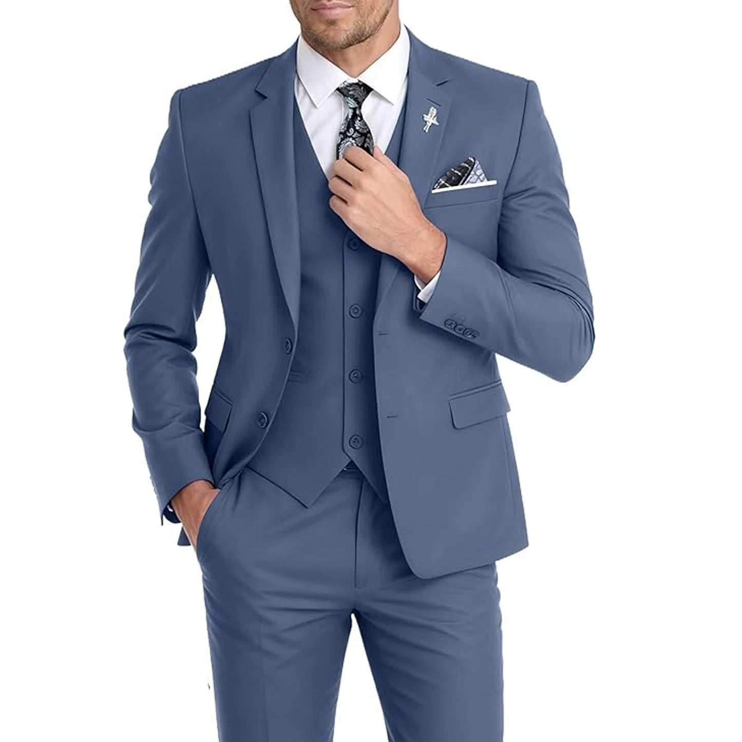 Men's Suit 3 Piece Set Blazer Vest Pants Slim Fit Formal Business Jacket Wedding Tuxedo for Groom Groomsman Business Banquet