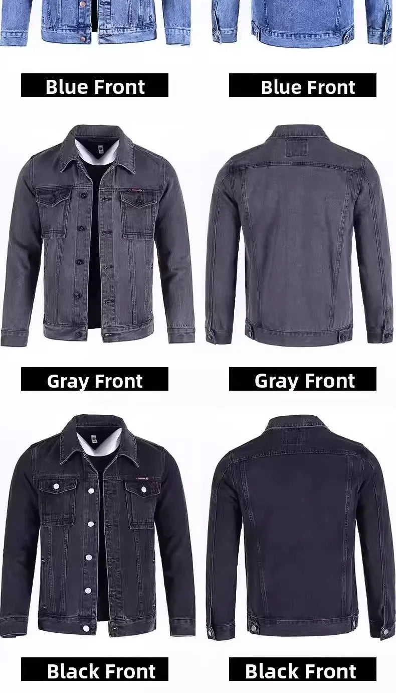 Retro Japanese Style Wearable Long Sleeve Denim Jacket for Men Spring Autumn Loose Casual Classic Collar Dirt Resistant
