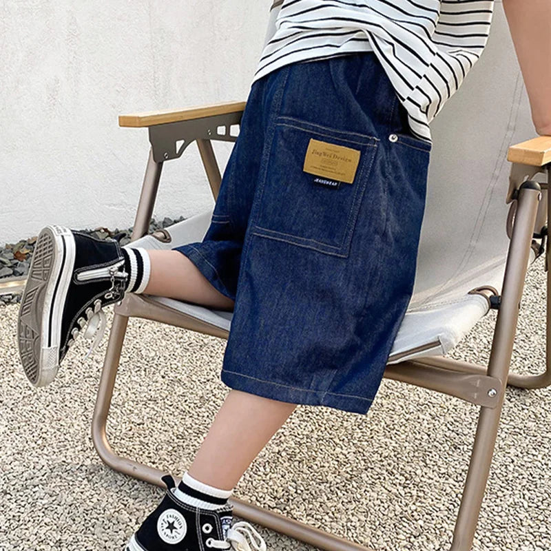 New Boys Summer Fashion Denim Shorts Kids Casual Loose Thin Knee-Length Trousers for 3-12 Years Teenager Outdoor Jeans Pants