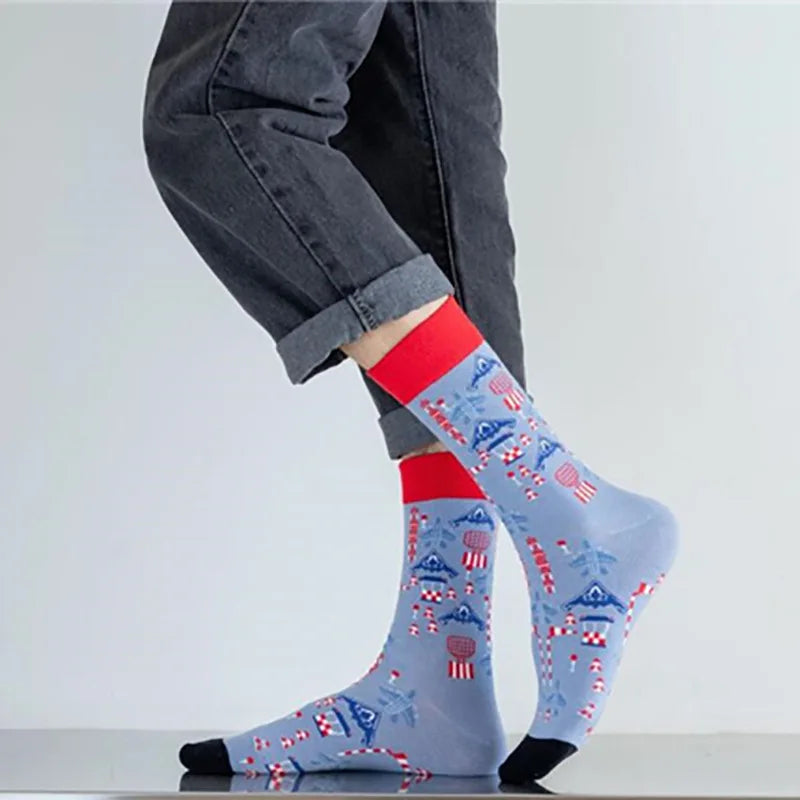 New Fighter Jet Fighter Carrier Aircraft Pattern Socks for Aviation Enthusiasts Stealth Men Crazy Party Crew Socks Cotton