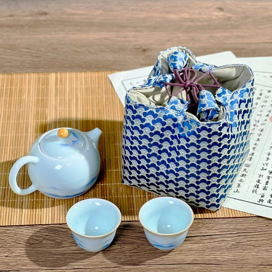 Chinese Style Tea Set Organizer Bag Embroidered Breakage-proof Teacup Drawstring Cloth Pouch Tea Ceremony Accessories