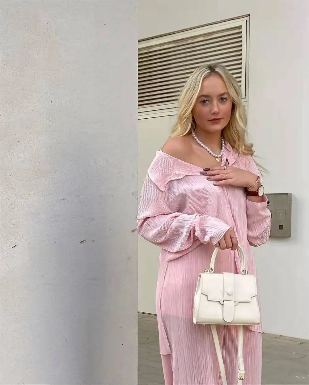 New Two Piece Set Women Outfits Pleated Women's Elegant  Drape Loose Sets Shirt High Waist Trousers Female Suit Fashion Casual