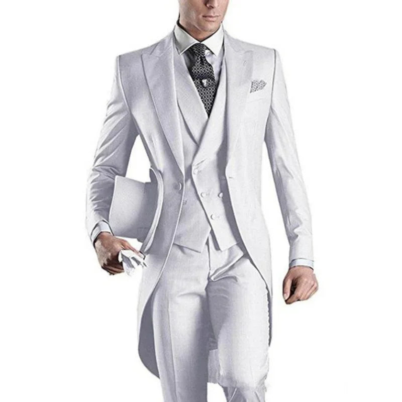 Royal Blue Long Tail Coat 3 Piece Gentleman Man Suits Male Fashion Groom Tuxedo for Wedding Prom Jacket Waistcoat with Pants