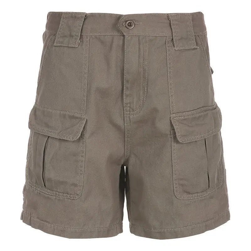 Straight Cargo Shorts Women Fashion American Retro Simple Leisure All-match Hot Summer Streetwear Mid Waist Pockets Designer Ins