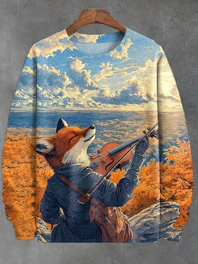 Japanese Fashion Men's Sweatshirt Funny Animal Graphic Ukiyo-e O-Neck Pullover Casual Pullover Tops Regular Fit Polyester Shirt