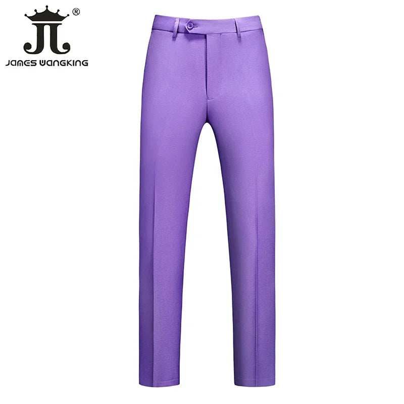 British Style Solid High Waist Trousers Men Formal Trousers High Quality Slim Fit Business Casual Suit Pants Groom Wedding Dress