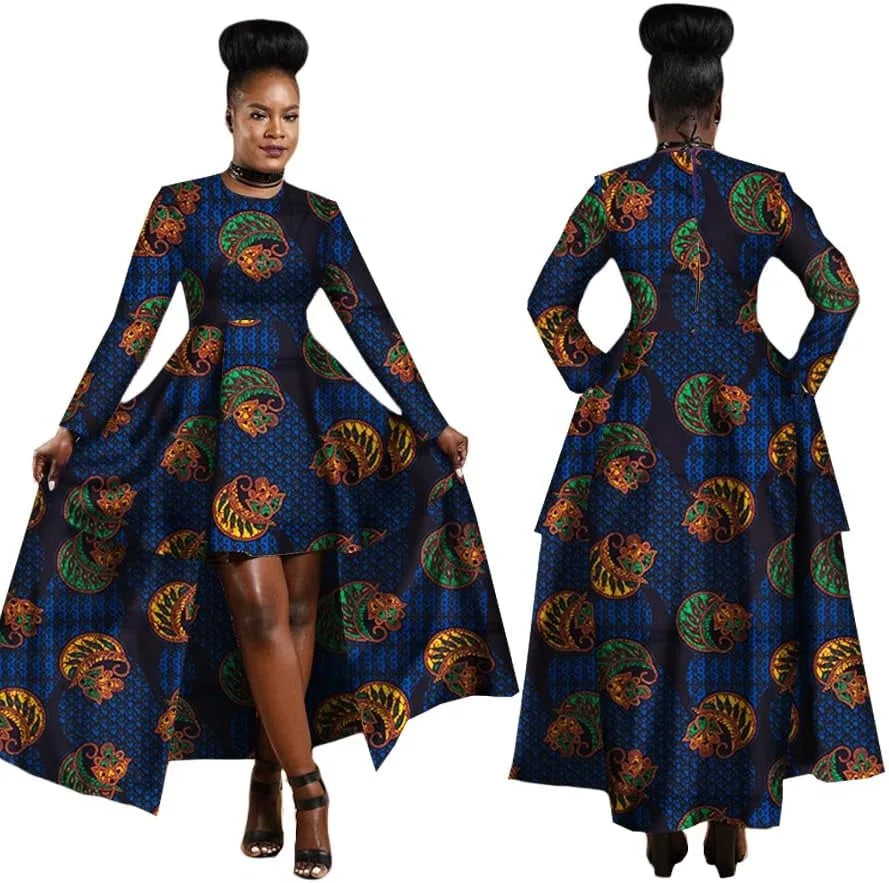 African Dresses for Women Dashiki Kente Style Print Dress Cotton Wax Print Sexy Maxi Long Dress for Ladies Africa Clothes WY1268