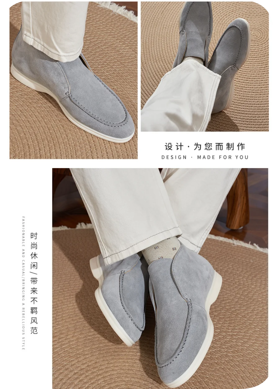 Autumn Men's Casual Soft Bottom Real Leather Shoes Slip-On High Top Daily Wear Shoes Comfortable Sheepskin Versatile Flat Shoes