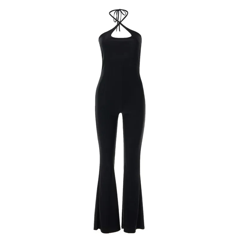 One-Piece Bodysuit Jumpsuit Slim Micro Flare Trousers Fashion Women Clothes Solid-Coloured Lace-Up Jump Suits For Women Cut-Out
