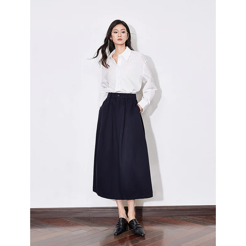 Toyouth Women Cotton A Line Umbrella Skirt Mid Calf Black