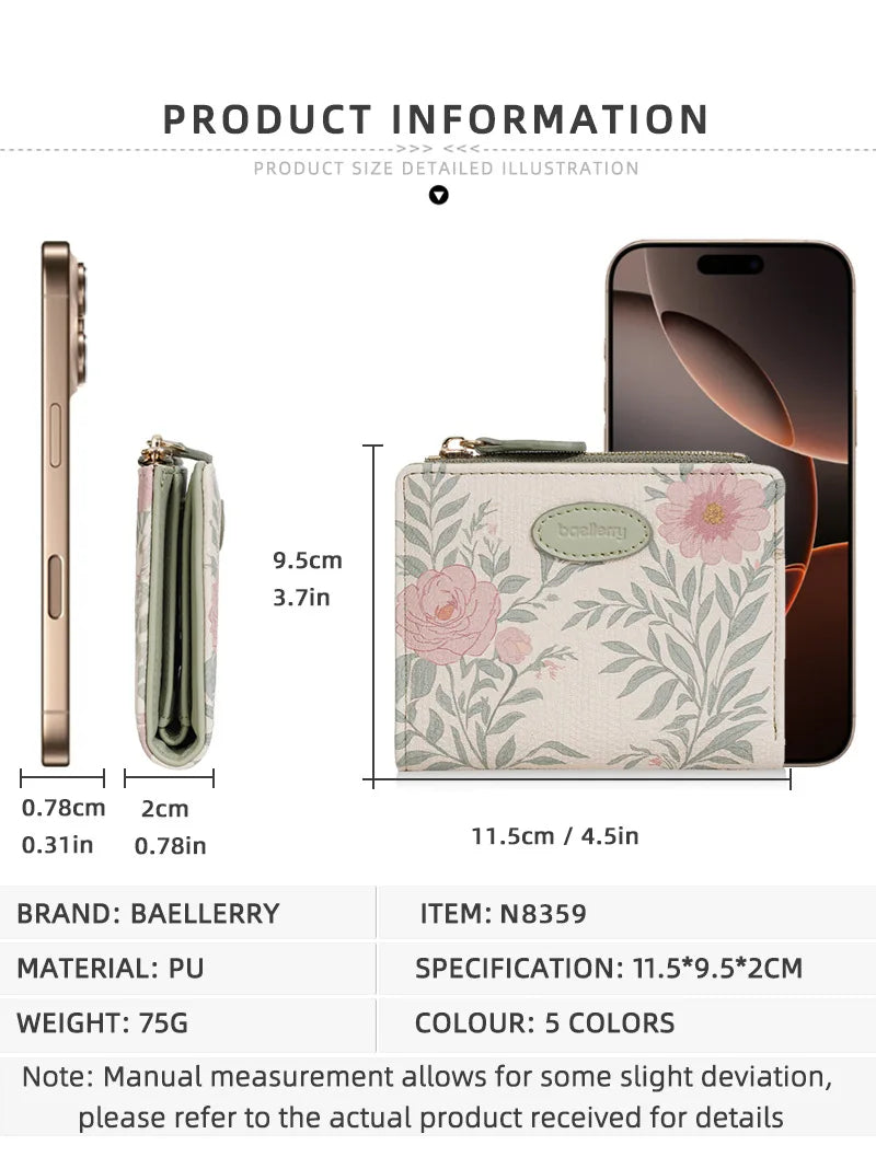 Baellerry Cute Cartoon Girl Wallet PU Leather Card Holder Coin Purse Photo Album for Students Birthday Gift for Daughters